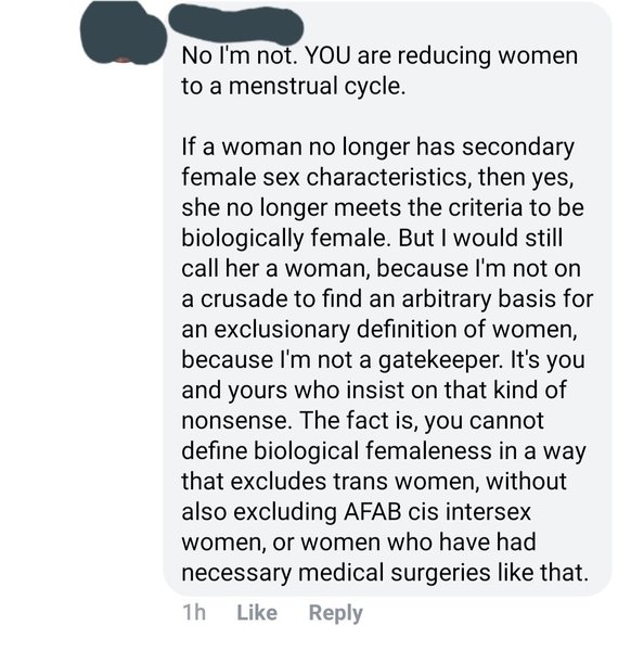 No secondary sexual characteristics? No longer a woman