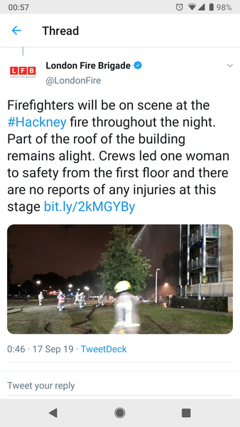 Hackney fire   multi storey  apartment  block  in Clapton  on fire.