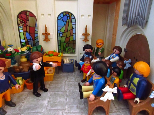 Today is Harvest Festival for the Playmobil people in our house...