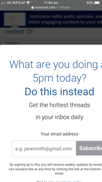 Privacy notice coming up on every page