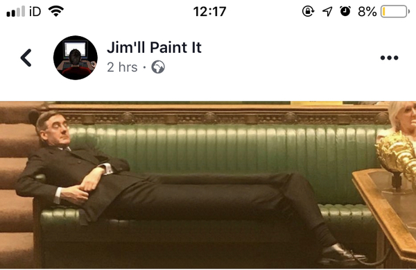 Jacob ReesMogg lounging across 3 seats in the houses of Parliament, when brexit is being discussed