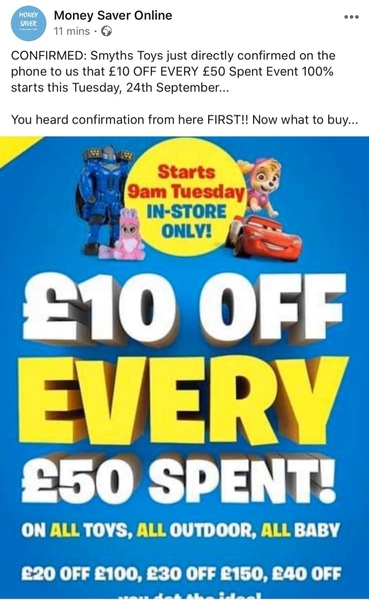 Smyths spend 50 save 10