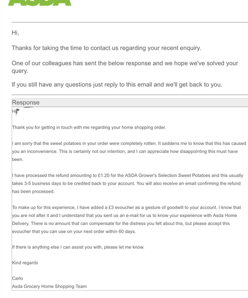 I really want this response from Asda to be sarcastic
