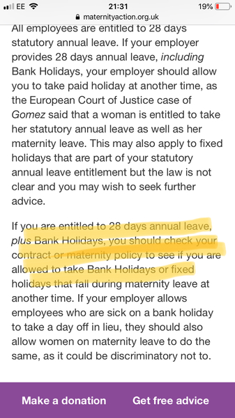 Aibu to think my Bank Holidays should be accrued through maternity leave?