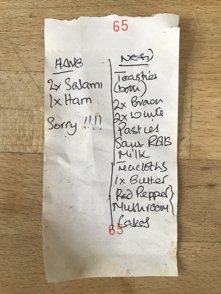 I found a shopping list! It’s a good one- with something to solve!