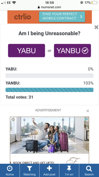 103% of posters think YANBU