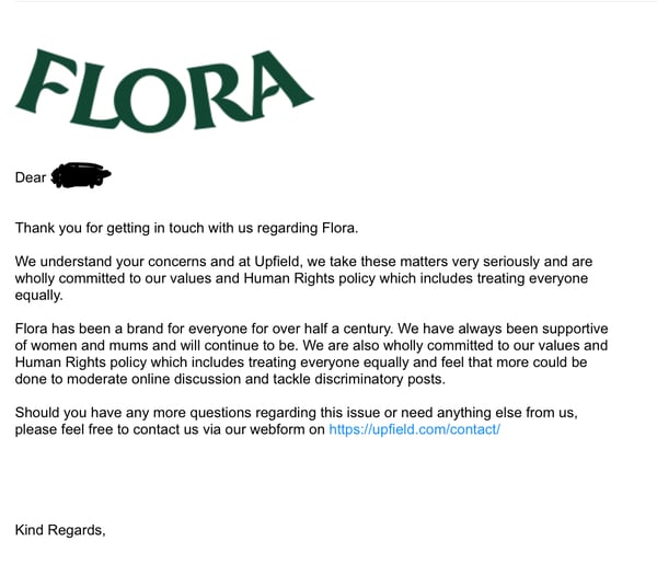 To share the response to my complaint to upfield