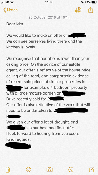 Critique my offer message (purple bricks seller)