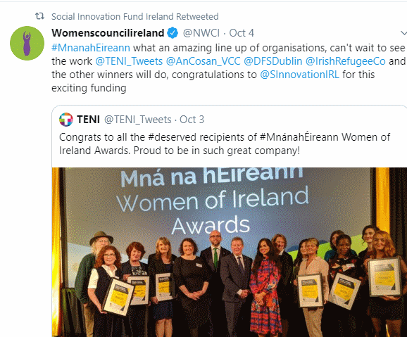 TENI win prestigious Mná na hÉireann Women of Ireland award