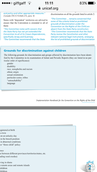 Unicef change 'sex' to 'gender' in their summary of UNCRC