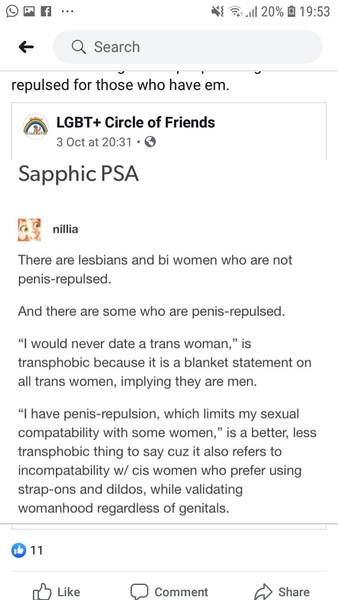 Not having sex with someone because they don't have the right genitals is transphobic. No prizes for guessing who's claiming this