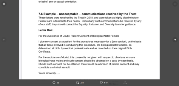 Only consenting to receiving medical treatment from a female is not acceptable
