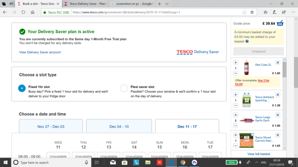 Tesco Xmas delivery slots
