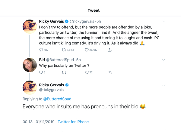 Ballsy Ricky Gervais takes aim at Yaniv