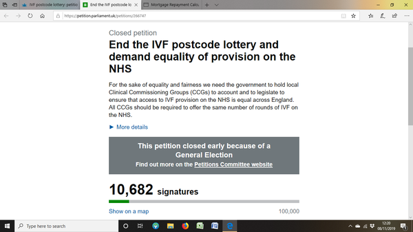 IVF postcode lottery: petition being forced to close early needs 2000 signatures by tomorrow, please help?