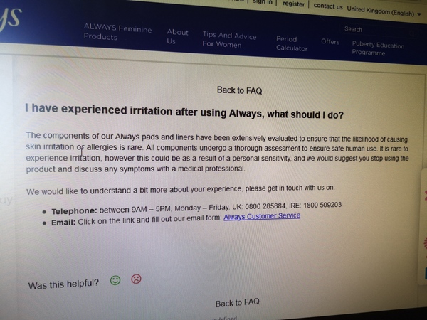 Allergic to scented sanitary products? Add your story here!