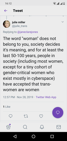 'The word "woman" does not belong to you.'