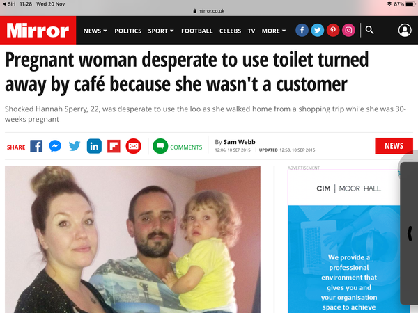 Cafe wouldn’t let pregnant woman use toilet