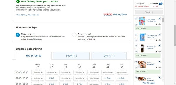 Tesco Xmas delivery slots