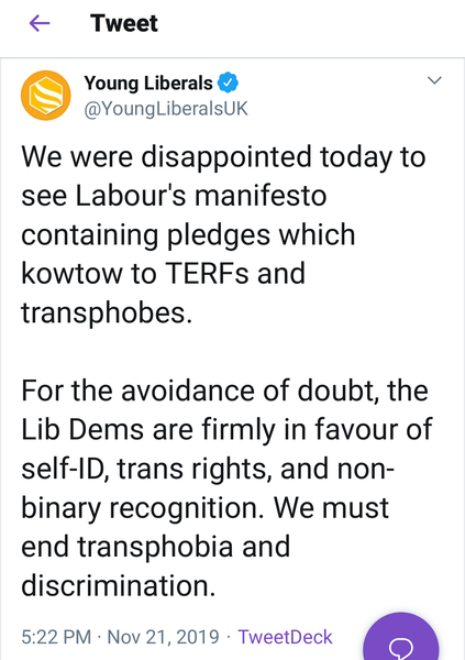 Young Liberals make it super easy by calling us TERFs