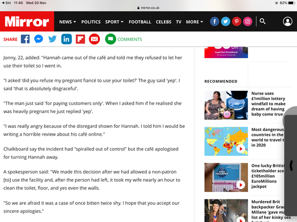 Cafe wouldn’t let pregnant woman use toilet