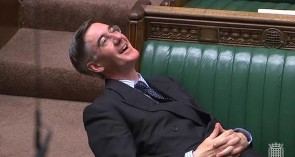 Rees Mogg uses common sense to flee burning building.