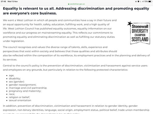 Equality policies no longer listing “sex” as a protected characteristic