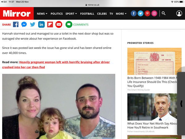 Cafe wouldn’t let pregnant woman use toilet