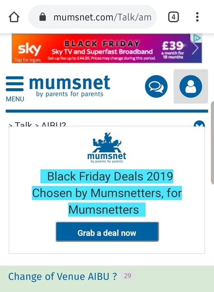 Mumsnet Black Friday ad - Android mobile issue