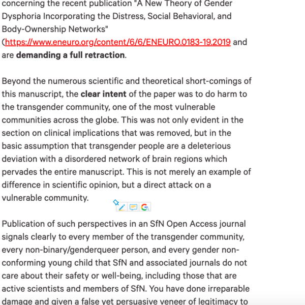 Science researchers petition for a Gender Dysphoria paper to be retracted