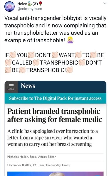 Twitter thread from Joani Walsh re Trans hospital guidance