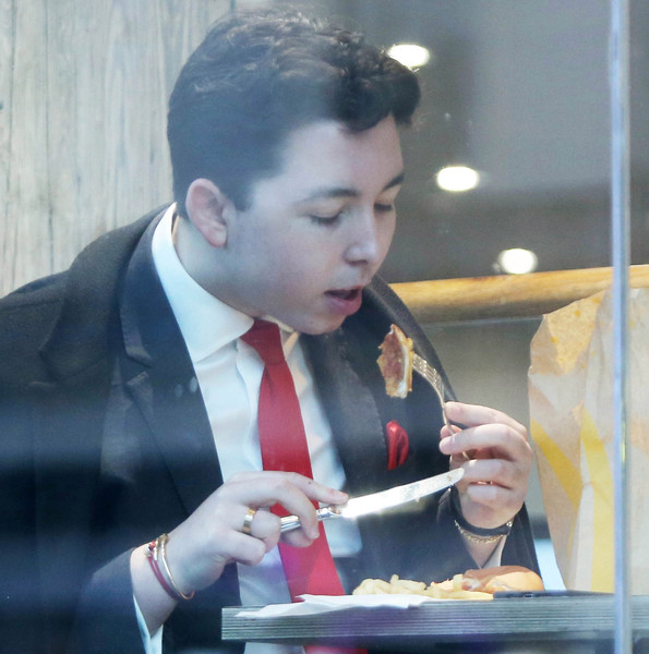 Using fork in right hand, knife in left..