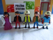 It's election day for the Playmobil people in our house. Cast your votes here.