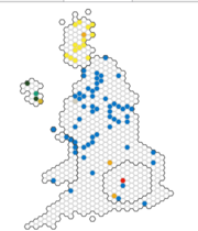 An interesting map showing the constituencies which changed hand - a hexagon version