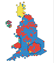 An interesting map showing the constituencies which changed hand - a hexagon version