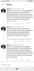 There's a Twitter user stating that all women and trans