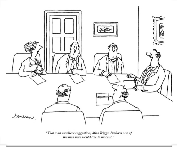 Man in meeting ignoring women