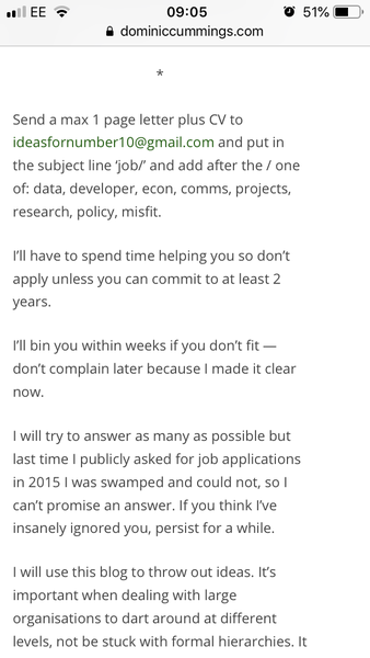 To ask you to apply for Dominic Cummings’ job