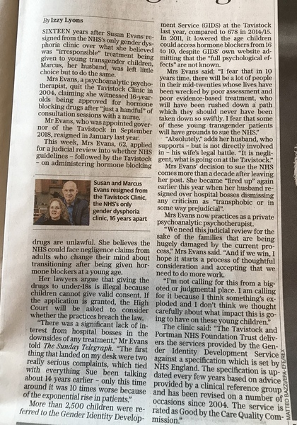 Telegraph article on Tavistock lawsuit