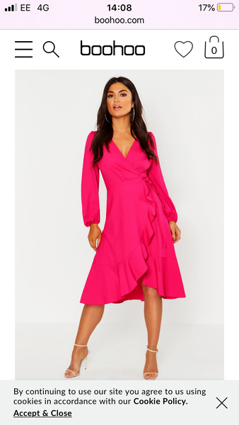 size 16 v neck long sleeved 'fit n flare' dress in hot pink