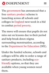 Free sanpro in schools! Yay! Independent: 'young women and girls'! Yay! Families Minister: 'young people.' FFS.