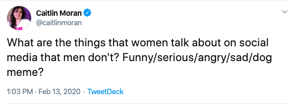 Caitlin Moran: What do women talk @ on Social Media that men don't?