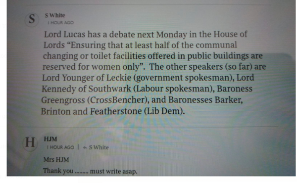 HoL debate on Monday 24th Feb on communal changing and toilet facilities