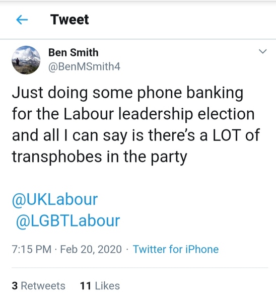 Labour phone canvasser whingeing about transphobia