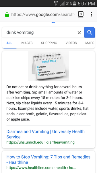 Do or do not drink while you have a vomiting bug?