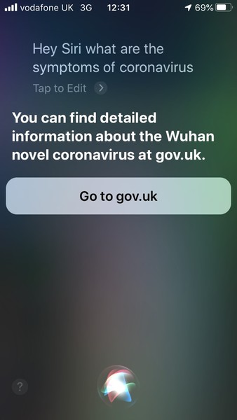 Siri (Apple) is being very responsible about the Coronavirus