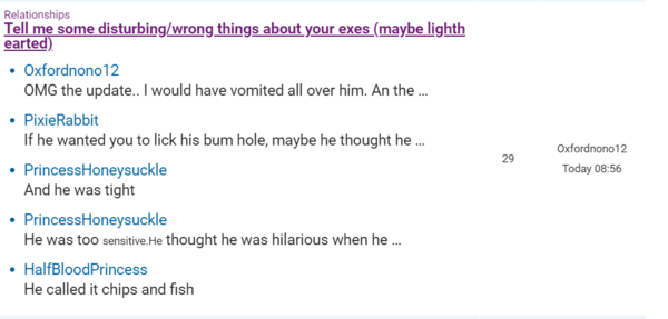 Tell me some disturbing/wrong things about your exes (maybe lighthearted)