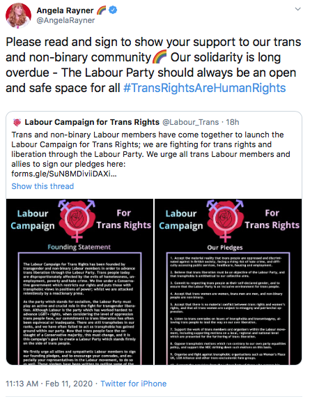 Angela Rayner says you can only be a Labour member if you believe TWAW