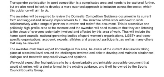 Sport England tender to review and redraft guidance on trans inclusion