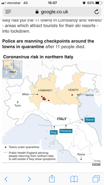 Does Venice and lake Garda come under the catagory 1 area for conovaviris ?